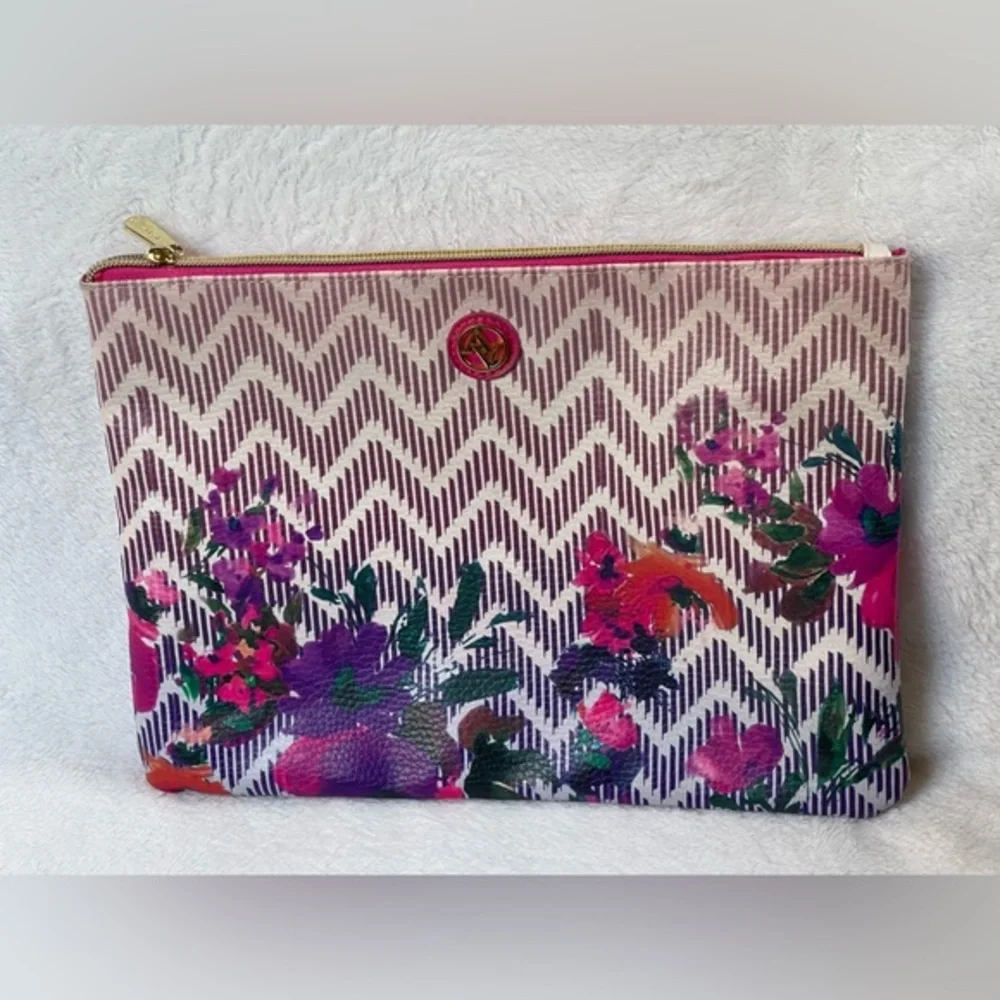 Adrienne Vittadini zip purse pouch bag tote floral gold